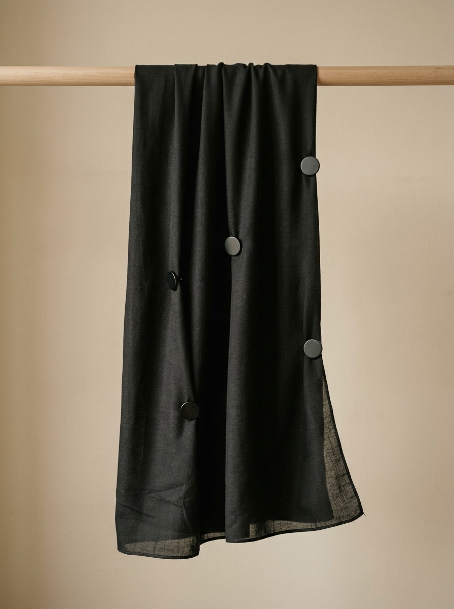 Set Jarum Magnet Simpul finish Hitam Doff terpasang di hijab.